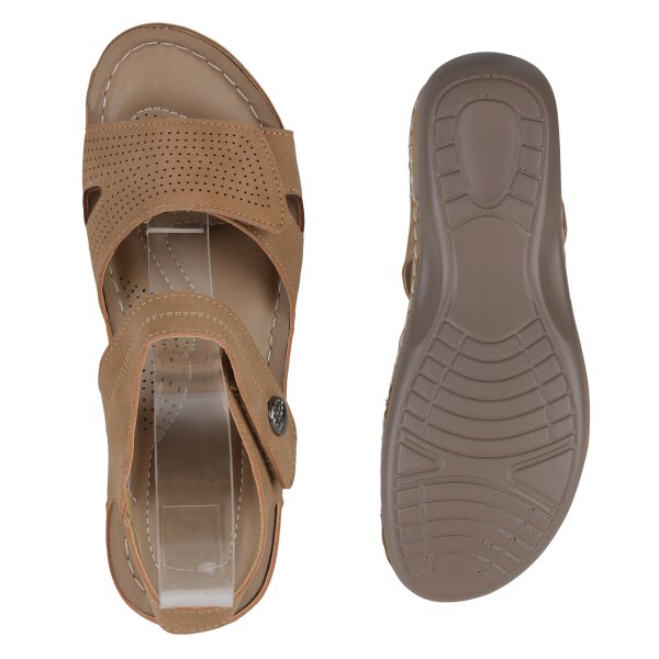 Stiefelparadies Damen Komfort Sandalen in Hellbraun 50% Rabatt mit kostenlosem Versand
