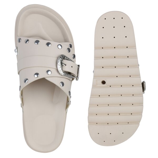 Stiefelparadies Damen Pantoletten in Beige Auslauf