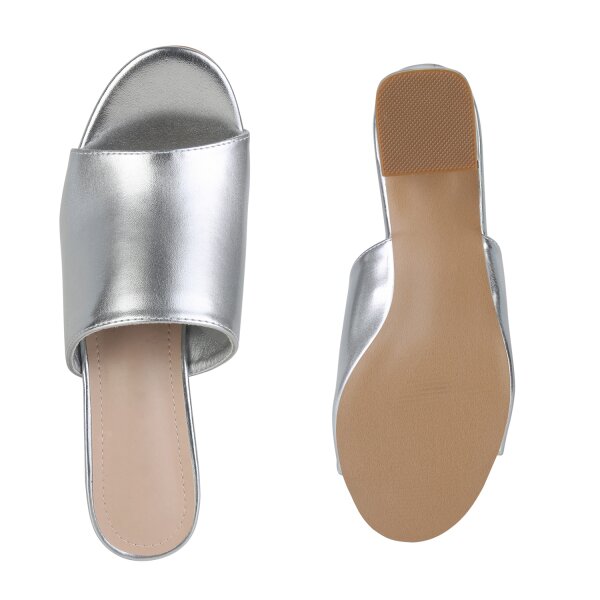 Stiefelparadies Damen Pantoletten in Silber Flash Sale