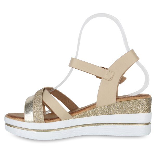 Stiefelparadies Damen Plateau Sandaletten in Beige Black Friday