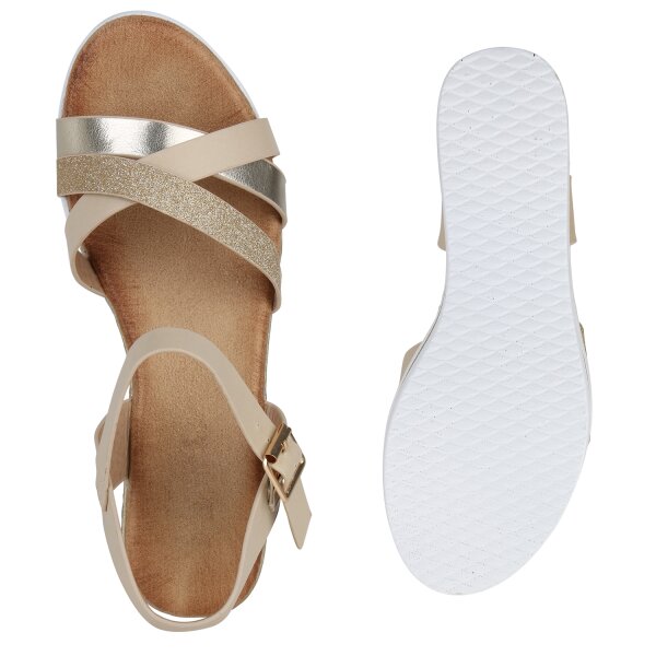 Stiefelparadies Damen Plateau Sandaletten in Beige Black Friday
