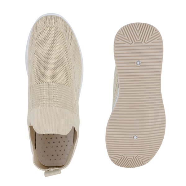 Stiefelparadies Damen Plateau Sneaker in Beige Valentinstagsangebot
