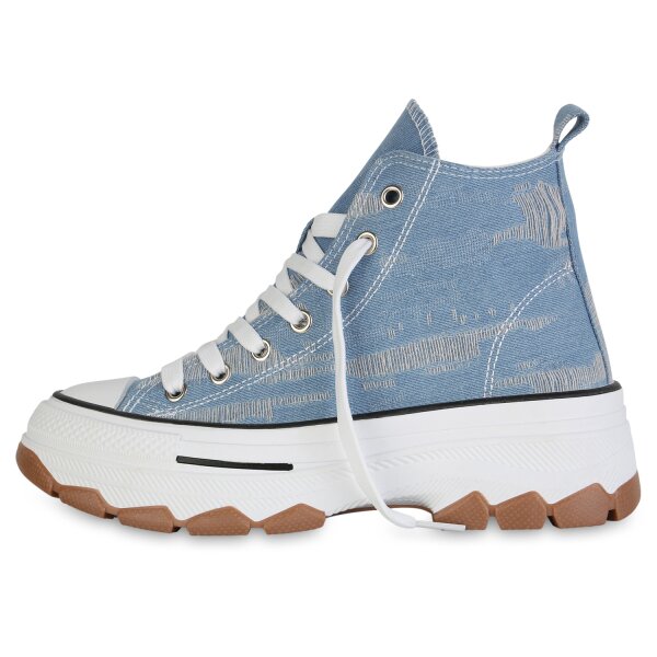 Stiefelparadies Damen Plateau Sneaker in Hellblau Denim Top Angebot