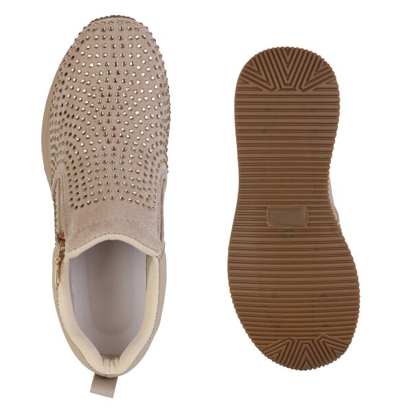 Stiefelparadies Damen Plateau Sneaker in Khaki Neueste Mode