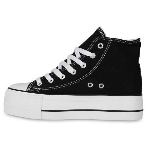 Stiefelparadies Damen Plateau Sneaker in Schwarz