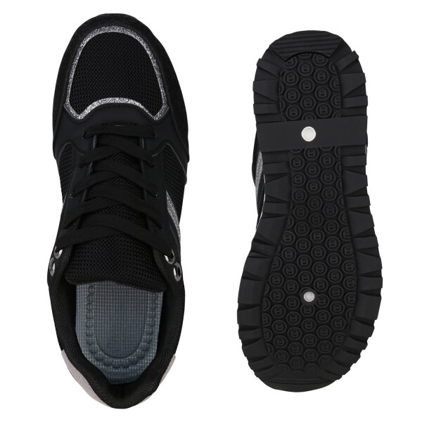 Stiefelparadies Damen Plateau Sneaker in Schwarz Exklusive Angebote
