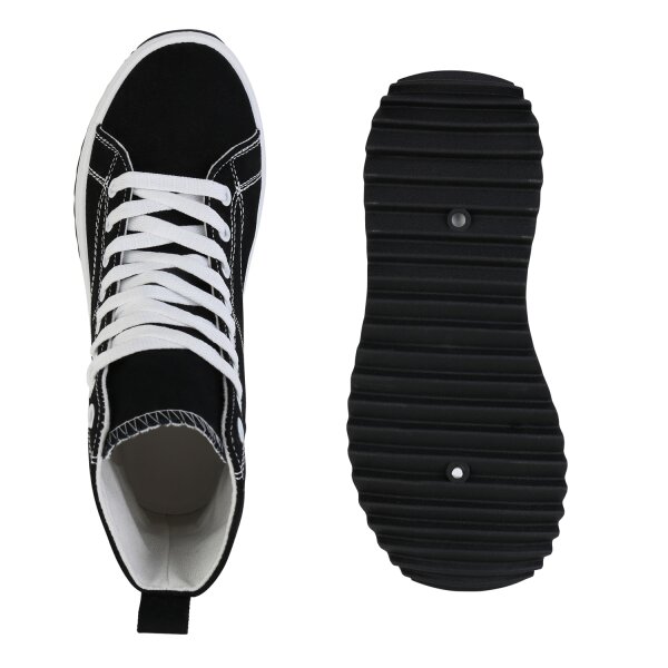 Stiefelparadies Damen Plateau Sneaker in Schwarz Blitzangebot