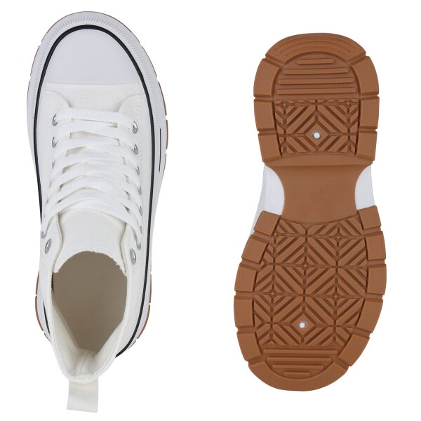 Stiefelparadies Damen Plateau Sneaker in Weiss Neuheiten
