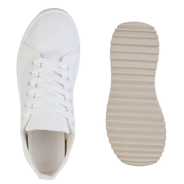 Stiefelparadies Damen Plateau Sneaker in Weiss Bestseller