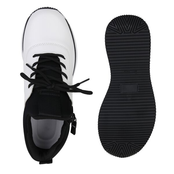 Stiefelparadies Damen Plateau Sneaker in Weiss Kauf eins, bekomm eins gratis