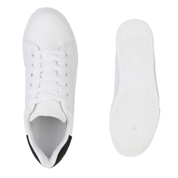 Stiefelparadies Damen Plateau Sneaker in Weiss Schwarz Tägliche Deals