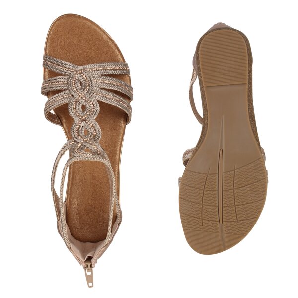Stiefelparadies Damen Riemchensandalen in Rose Gold Super Sparpreis