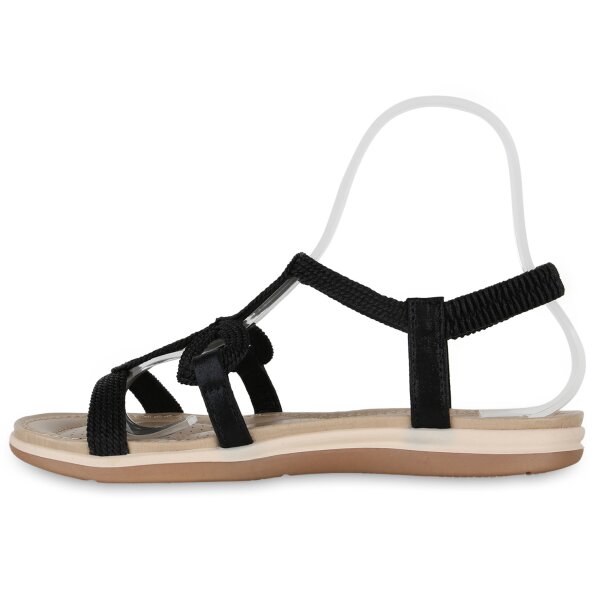 Stiefelparadies Damen Riemchensandalen in Schwarz Kostenlose Rückgabe