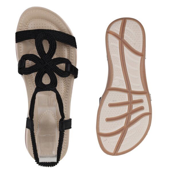Stiefelparadies Damen Riemchensandalen in Schwarz Kostenlose Rückgabe