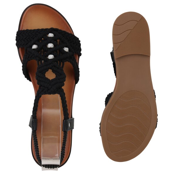Stiefelparadies Damen Riemchensandalen in Schwarz Begrenzte Freigabe