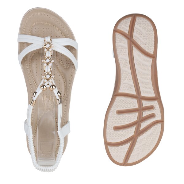 Stiefelparadies Damen Riemchensandalen in Weiss Letzter Tag