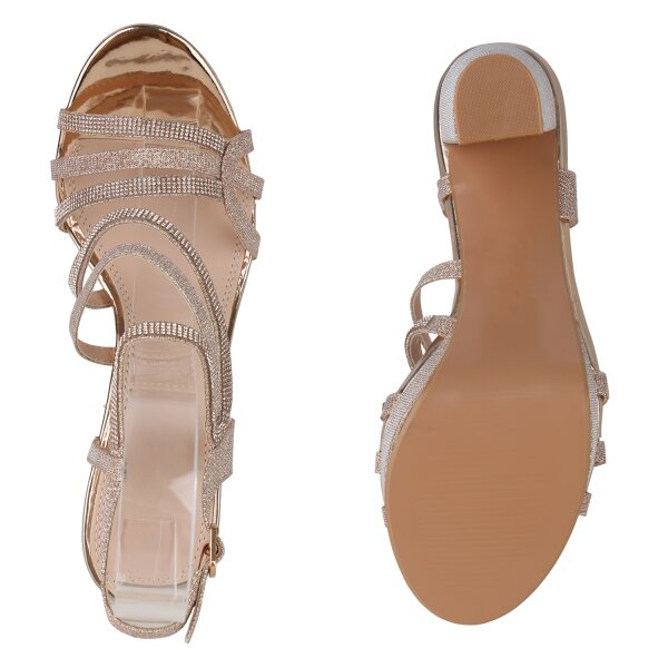 Stiefelparadies Damen Riemchensandaletten in Rose Gold Bis zu 60% Rabatt