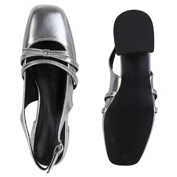 Stiefelparadies Damen Slingpumps in Silber Vierteljährliche Förderung
