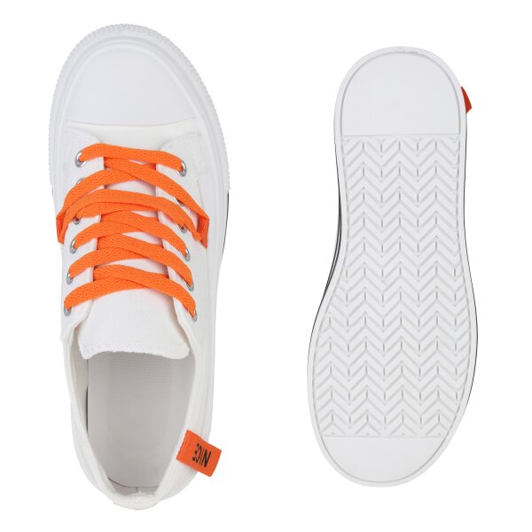 Stiefelparadies Damen Sneaker Low in Weiss Orange Speichern exportieren