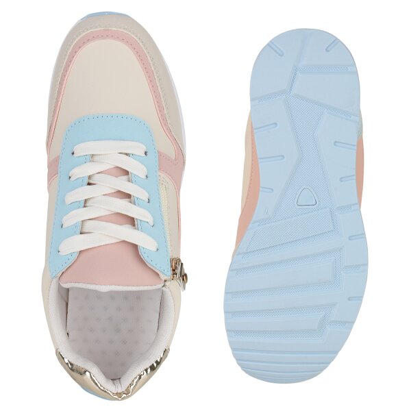 Stiefelparadies Damen Sneaker Wedges in Beige Rosa Gold Metallic Im Verkauf