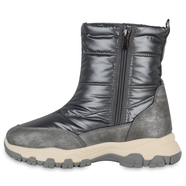Stiefelparadies Damen Winterstiefel in Grau Metallic Angebote