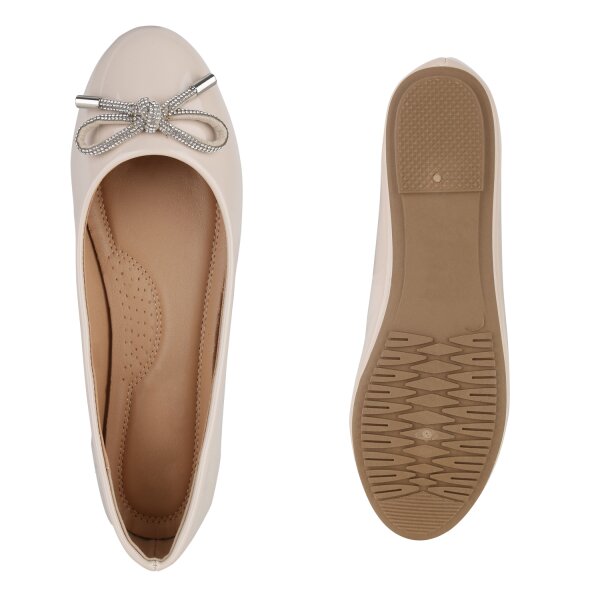 Stiefelparadies Damen Klassische Ballerinas in Beige Lack Fabrikverkauf