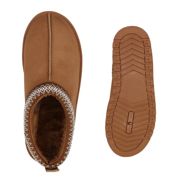 Stiefelparadies Damen Pantoffeln in Hellbraun Sonderangebot