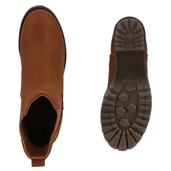 Stiefelparadies Damen Chelsea Boots in Hellbraun Rabatt