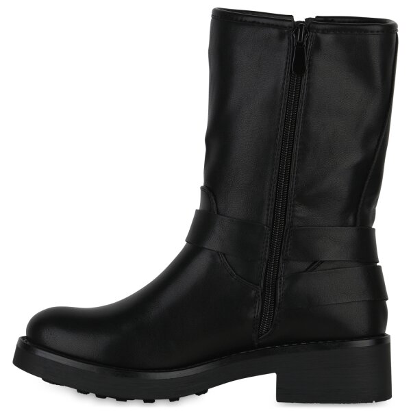 Stiefelparadies Damen Bikerstiefel in Schwarz Saisonschlussverkauf