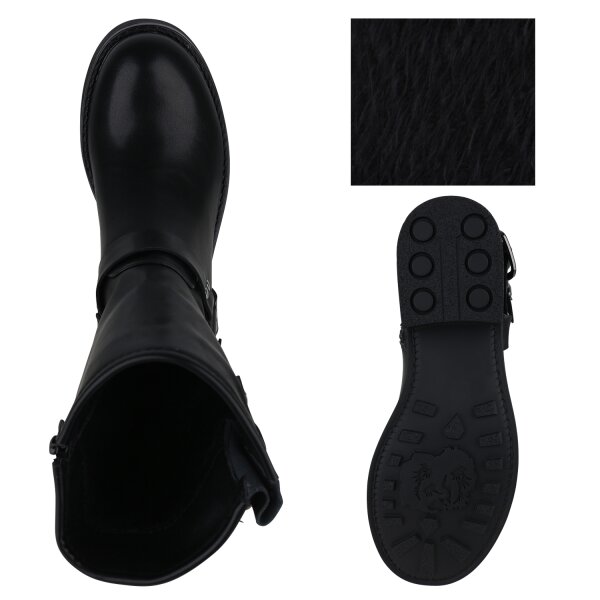 Stiefelparadies Damen Bikerstiefel in Schwarz Saisonschlussverkauf