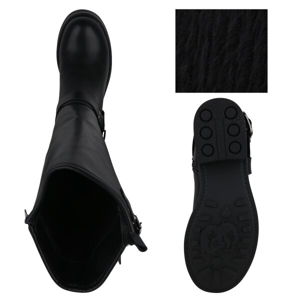 Stiefelparadies Damen Bikerstiefel in Schwarz Black Friday