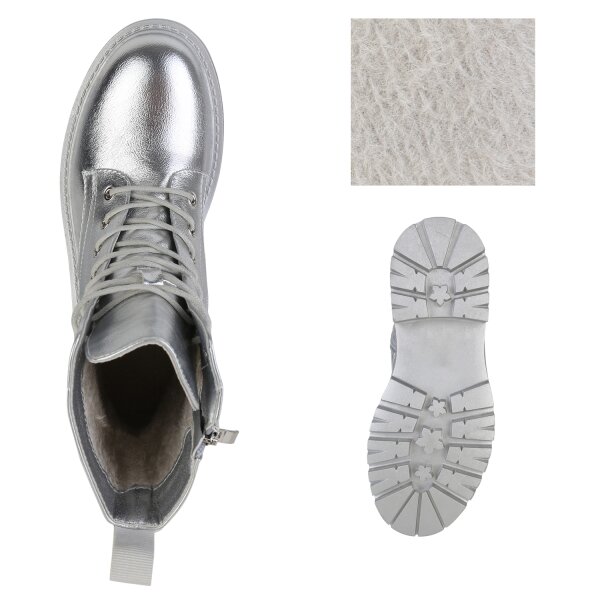 Stiefelparadies Damen Plateau Boots in Silber Osterangebot