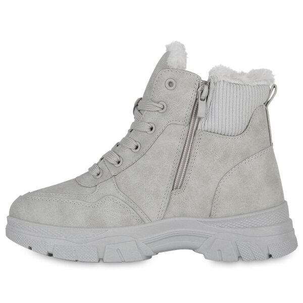 Stiefelparadies Damen Worker Boots in Hellgrau