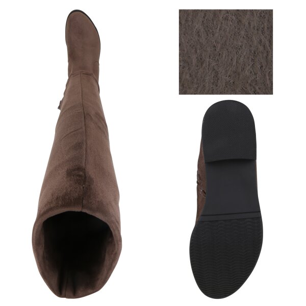 Stiefelparadies Damen Overknees in Khaki Tägliche Deals