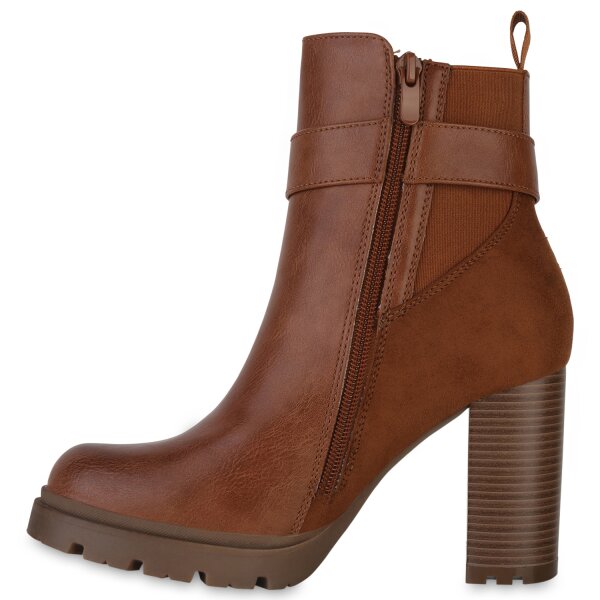 Stiefelparadies Damen Biker Boots in Hellbraun Kostenlose Rückgabe