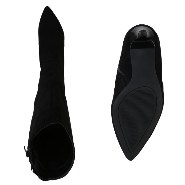 Stiefelparadies Damen Klassische Stiefel in Schwarz Velours Letzte 2 Tage