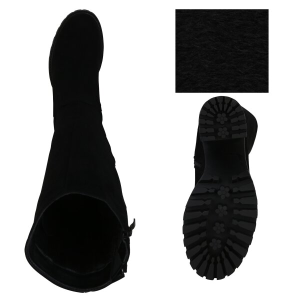 Stiefelparadies Damen Klassische Stiefel in Schwarz Velours Letzter Tag