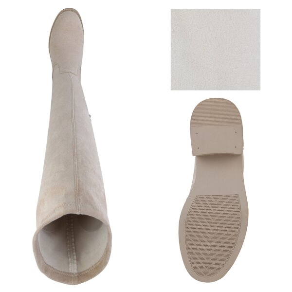 Stiefelparadies Damen Overknees in Beige Velours Vierteljährliche Förderung