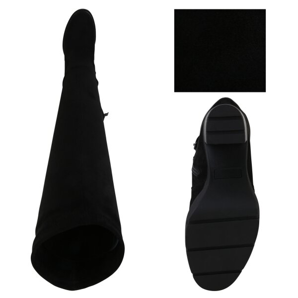 Stiefelparadies Damen Overknees in Schwarz Velours Discount Store für neue Produkte