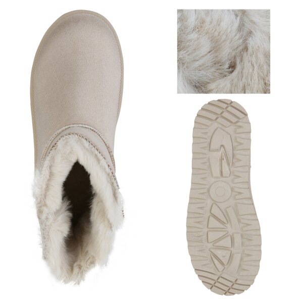 Stiefelparadies Damen Plateau Boots in Beige Super Rabatt