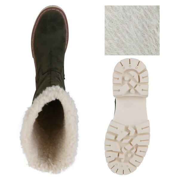 Stiefelparadies Damen Winterstiefel in Olivgrün Kostenloser Versand international