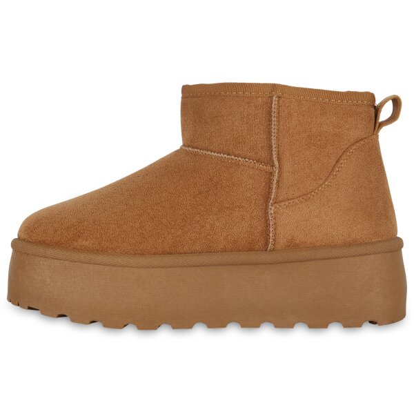 Stiefelparadies Damen Plateau Boots in Hellbraun Begrenzt auf 3 Tage
