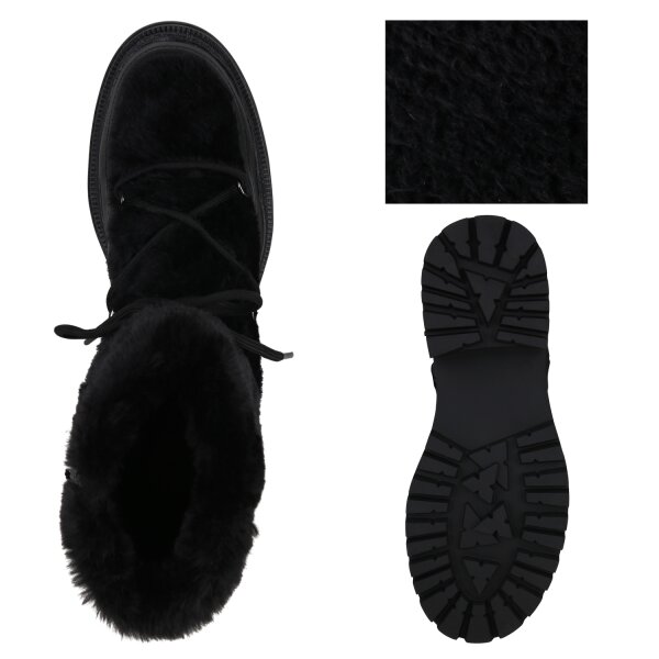 Stiefelparadies Damen Schnürstiefeletten in Schwarz Schlussverkauf