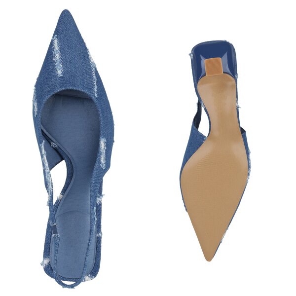 Stiefelparadies Damen Slingpumps in Dunkelblau Fabrikverkauf