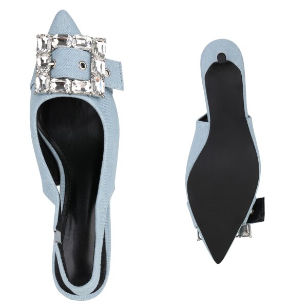 Stiefelparadies Damen Slingpumps in Hellblau Meist gekauft