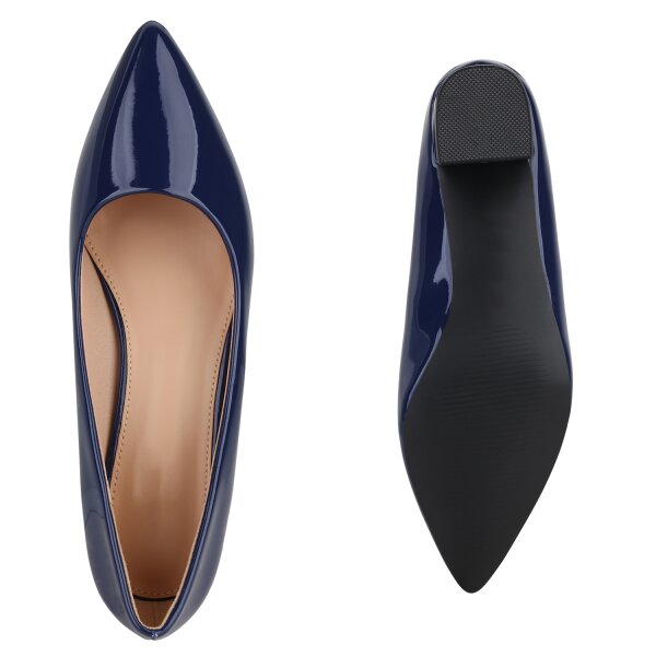 Stiefelparadies Damen Klassische Pumps in Dunkelblau Lack Fabrikpreis