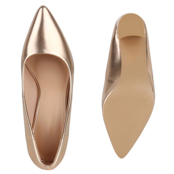 Stiefelparadies Damen Klassische Pumps in Rose Gold Großer Ausverkauf