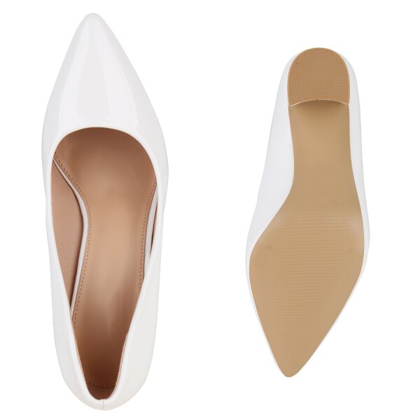 Stiefelparadies Damen Klassische Pumps in Weiss Lack Flash Sale