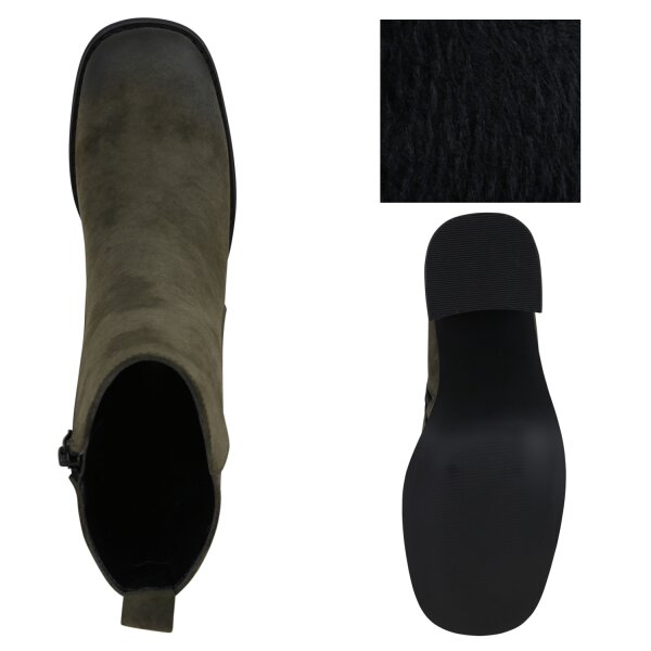 Stiefelparadies Damen Klassische Stiefeletten in Olivgrün Online Shopping