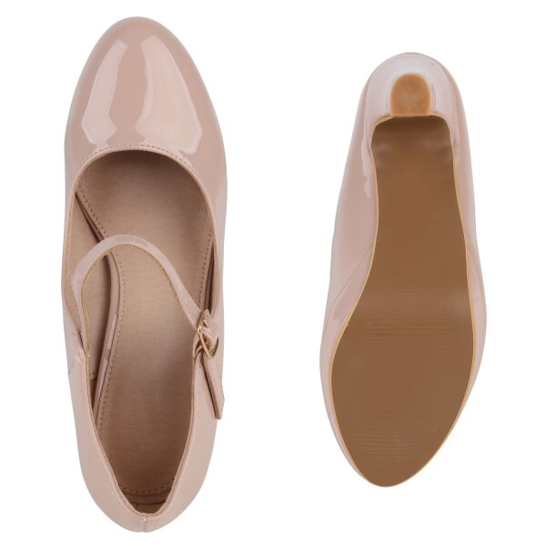 Stiefelparadies Damen Mary Janes in Beige Lack Cyber Monday